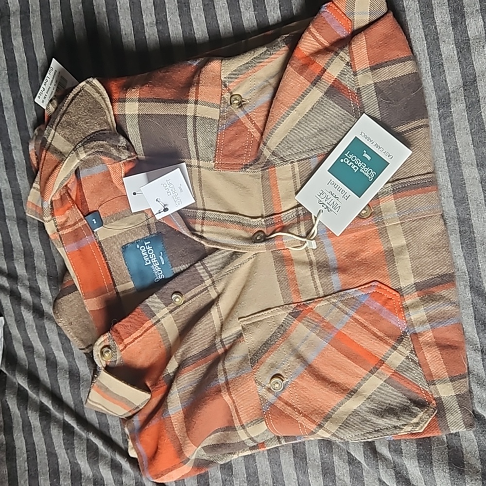 Bruno SuperSoft Vintage Flannel NWT size M orange brown cream tan